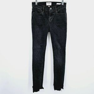 Frame Le Skinny de Jeanne Jeans 26 Black Raw Hem Harrington Cotton Stretch Denim